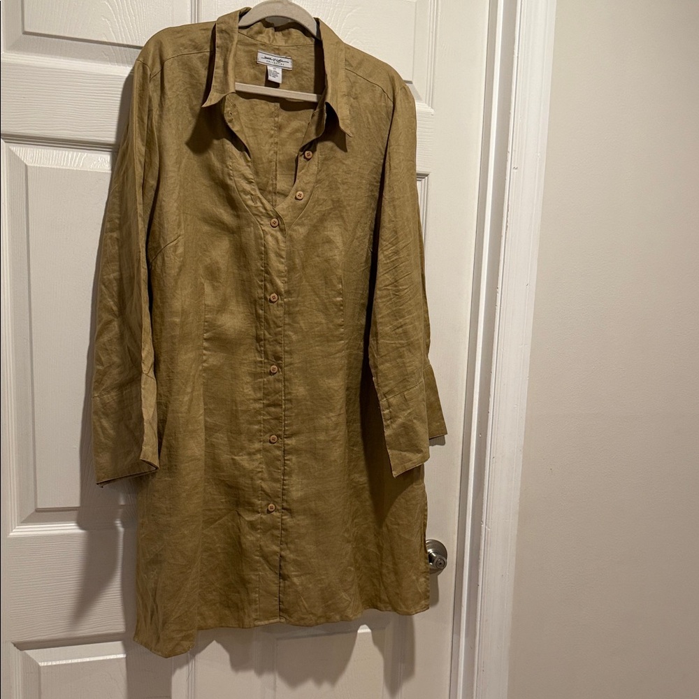 Jamie Nicole Collection 100% Linen Button-Front Tunic Dress – Camel, Size 2X
